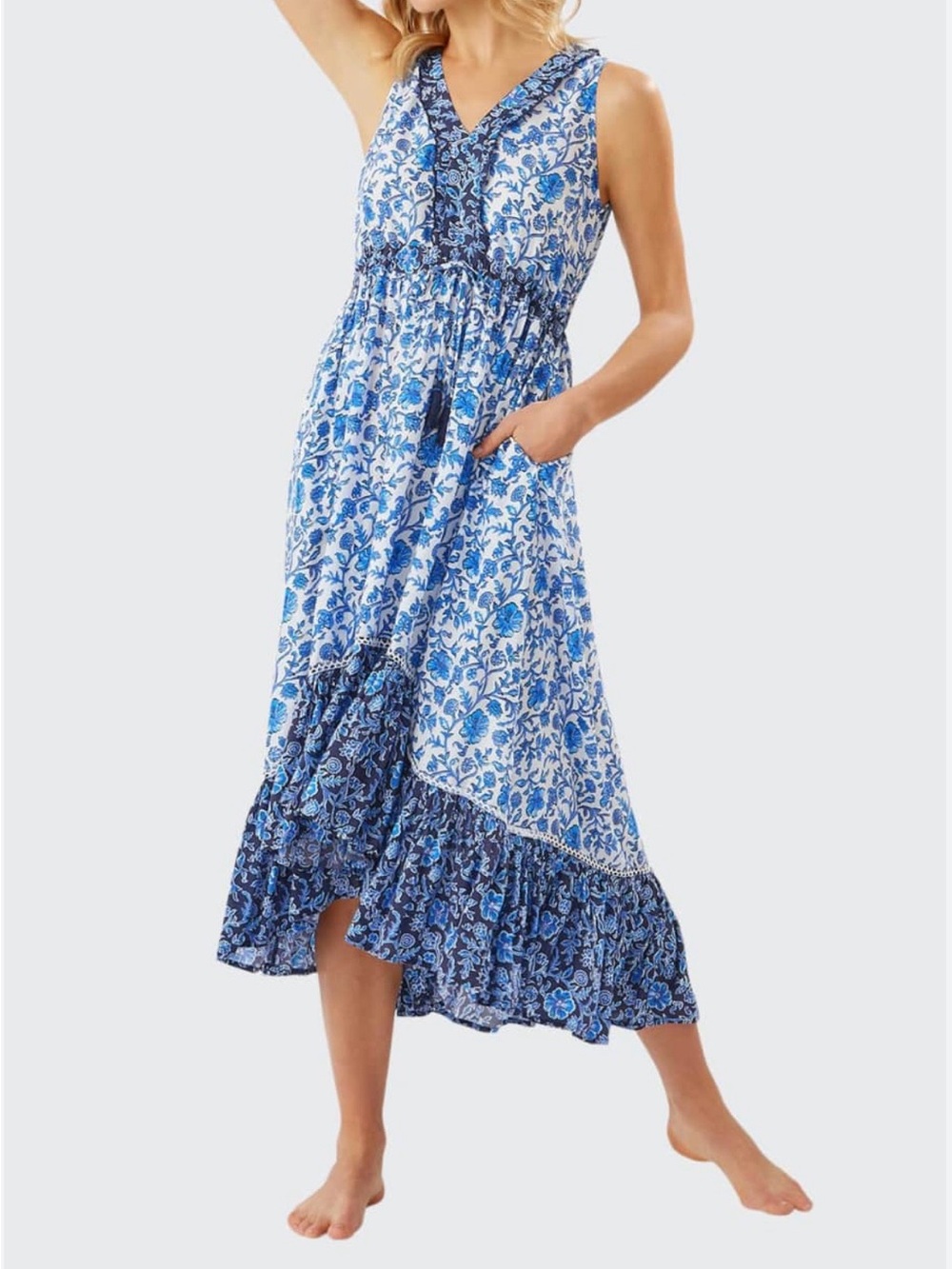 TOMMY BAHAMA Woodblock  Ruffle Dress - Size S